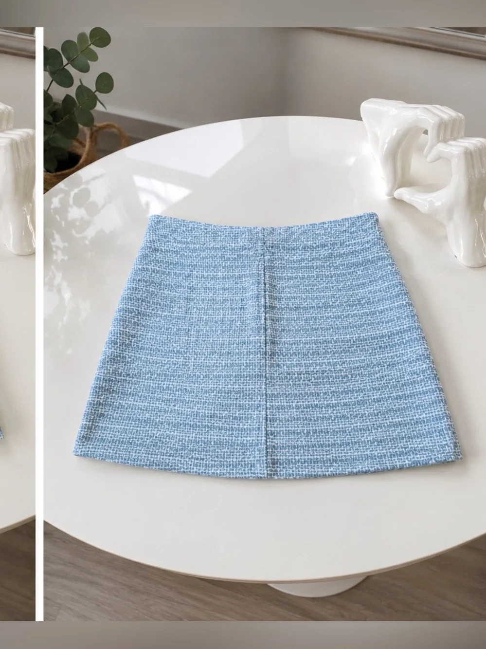 ZARA Light Blue Tweed Skort High-Waisted Mini Shorts Size S 🩵